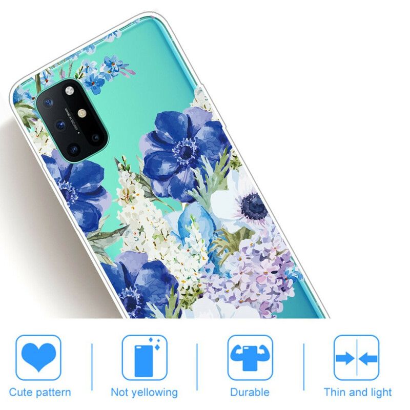 Deksel Til OnePlus 8T Akvarell Blå Blomster Sømløs