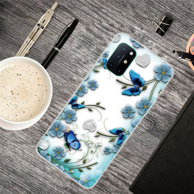 Deksel Til OnePlus 8T Retro Sommerfugler Og Blomster Sømløs