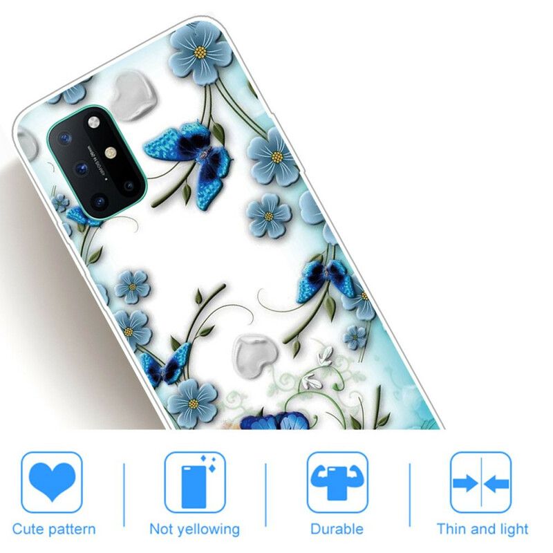 Deksel Til OnePlus 8T Retro Sommerfugler Og Blomster Sømløs