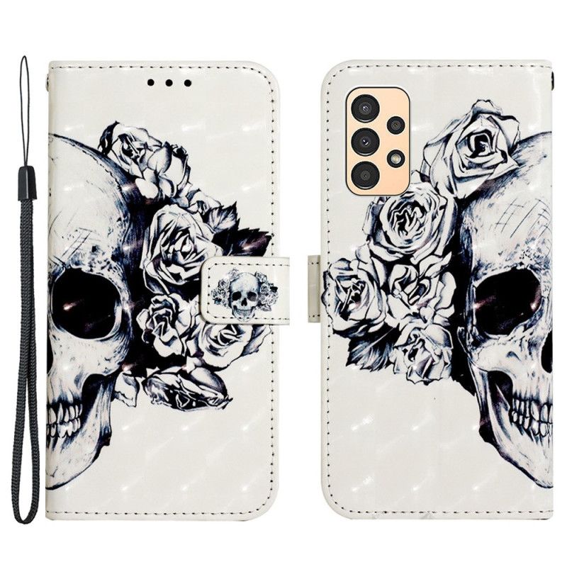 Lærdeksel Til Samsung Galaxy A13 Med Kjede Floral Strappy Skull