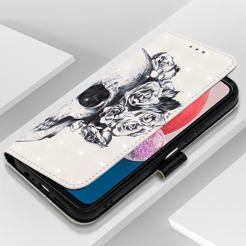 Lærdeksel Til Samsung Galaxy A13 Med Kjede Floral Strappy Skull