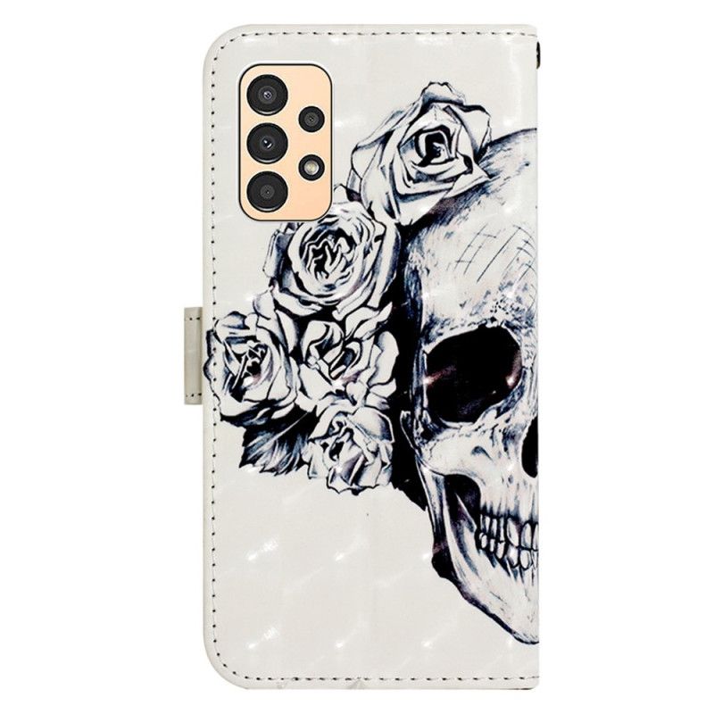 Lærdeksel Til Samsung Galaxy A13 Med Kjede Floral Strappy Skull