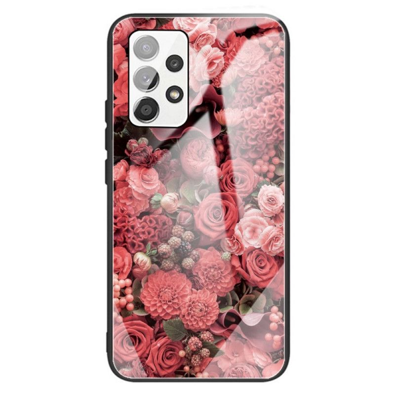 Mobildeksel Til Samsung Galaxy A13 Rosa Blomster Av Herdet Glass