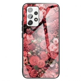 Mobildeksel Til Samsung Galaxy A13 Rosa Blomster Av Herdet Glass