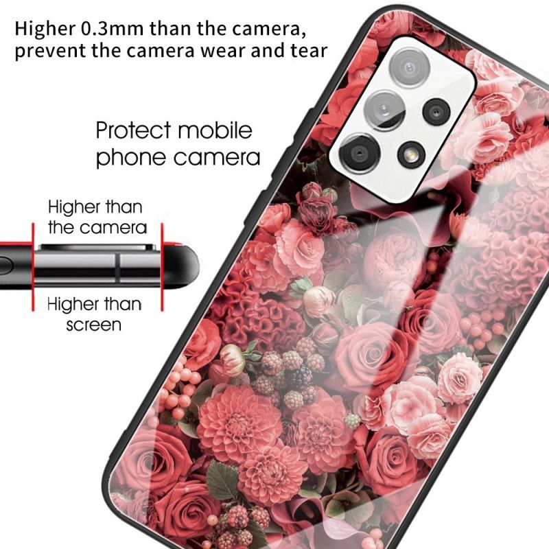 Mobildeksel Til Samsung Galaxy A13 Rosa Blomster Av Herdet Glass