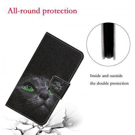 Folio Deksel Til Xiaomi Mi 10T Lite / Redmi Note 9 Pro 5G Green Eyed Cat With Lanyard