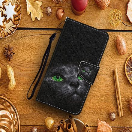 Folio Deksel Til Xiaomi Mi 10T Lite / Redmi Note 9 Pro 5G Green Eyed Cat With Lanyard