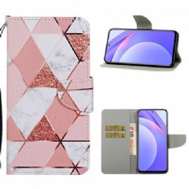 Folio Deksel Til Xiaomi Mi 10T Lite / Redmi Note 9 Pro 5G Marmor Og Glitter Med Stropp