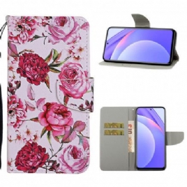 Folio Deksel Til Xiaomi Mi 10T Lite / Redmi Note 9 Pro 5G Mestrerike Blomster Med Stropp