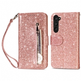 Folio Deksel Samsung Galaxy Z Fold 5 Glitterpung Med Stropp