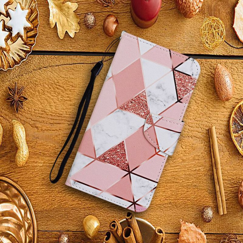 Folio Deksel Til Xiaomi Redmi 9C Marmor Og Glittertrekant