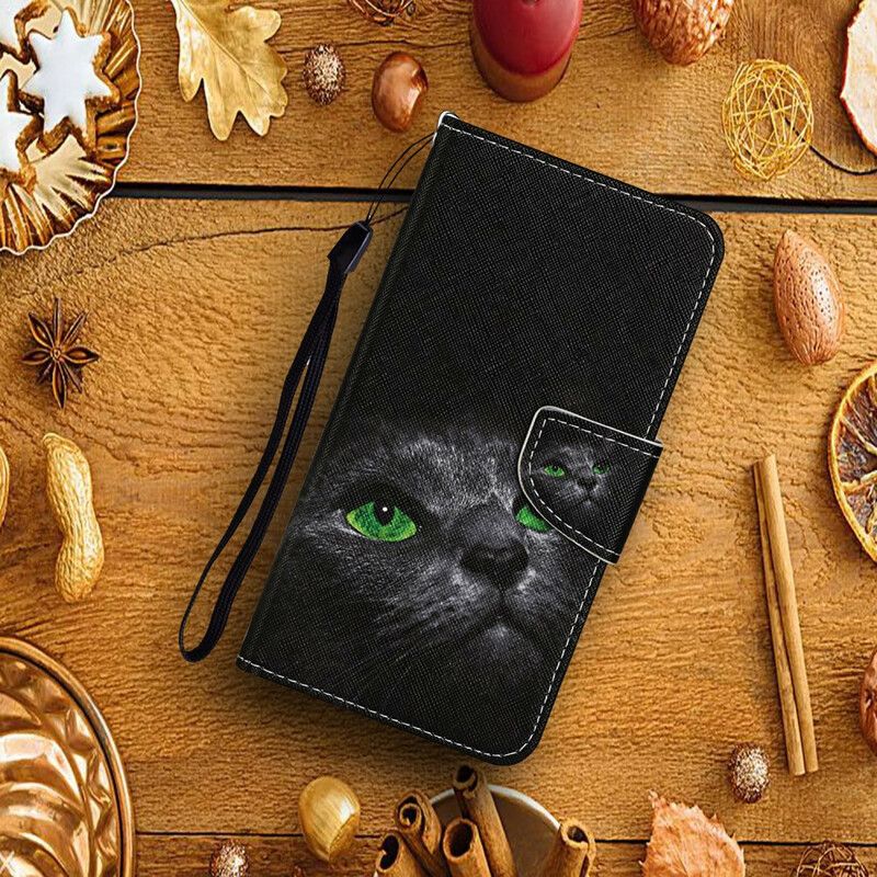 Lærdeksel Til Xiaomi Redmi 9C Svart Katt Grønne Øyne
