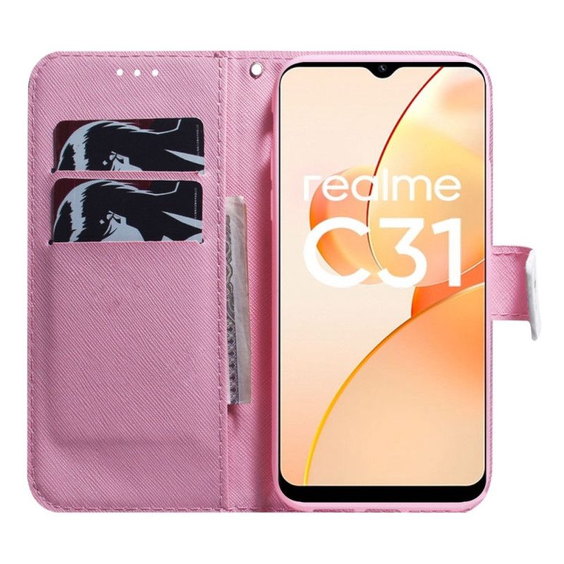 Folio Deksel Til Realme C31 Rosa Blomst