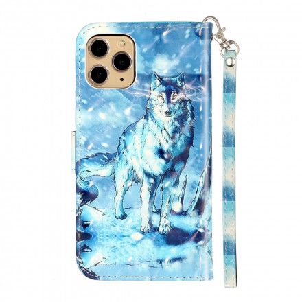 Folio Deksel Til iPhone 11 Pro Max Med Kjede Wolf Light Strap Spotlights