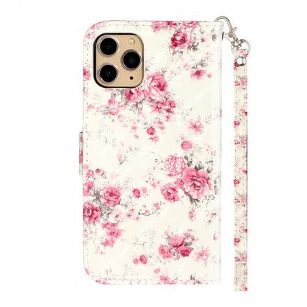 Lærdeksel Til iPhone 11 Pro Max Med Kjede Blomster Lysflekker Med Stropp