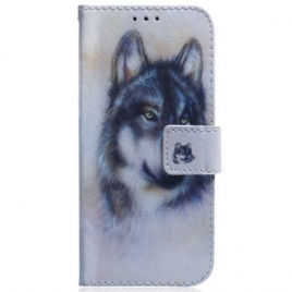 Folio Deksel Til Moto G73 5G Med Kjede Strappy Watercolor Wolf