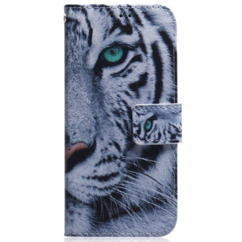 Folio Deksel Til Moto G73 5G Med Kjede Strappy White Tiger