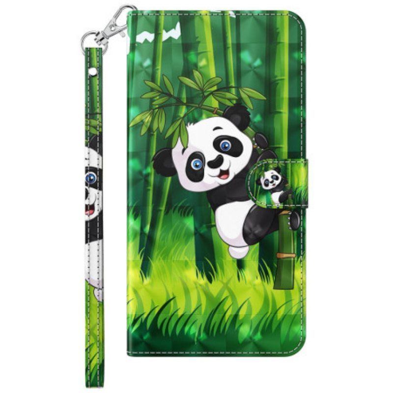 Lærdeksel Til Samsung Galaxy M13 Panda Og Bambus Med Snor