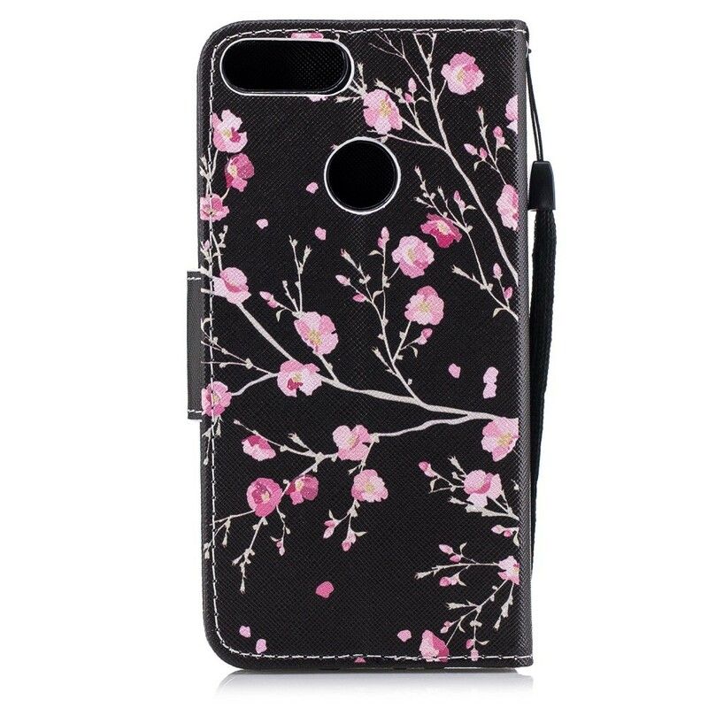 Folio Deksel Til Huawei P Smart Med Kjede Rosa Stroppblomster