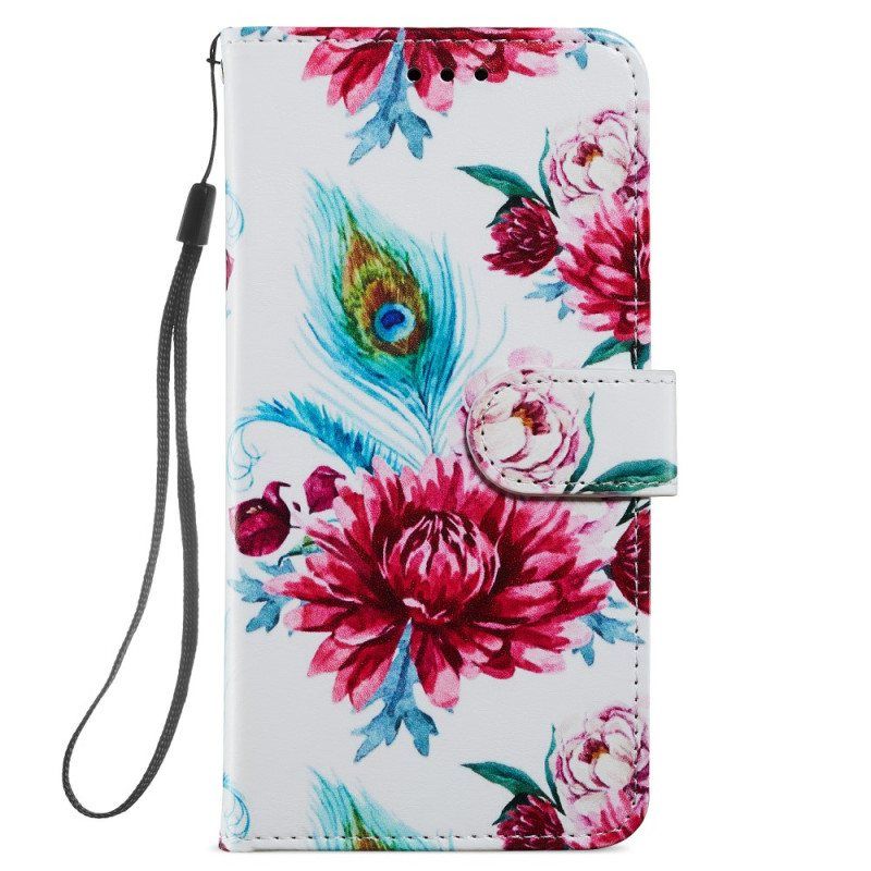 Lærdeksel Til Samsung Galaxy A54 5G Med Kjede Strappy Floral