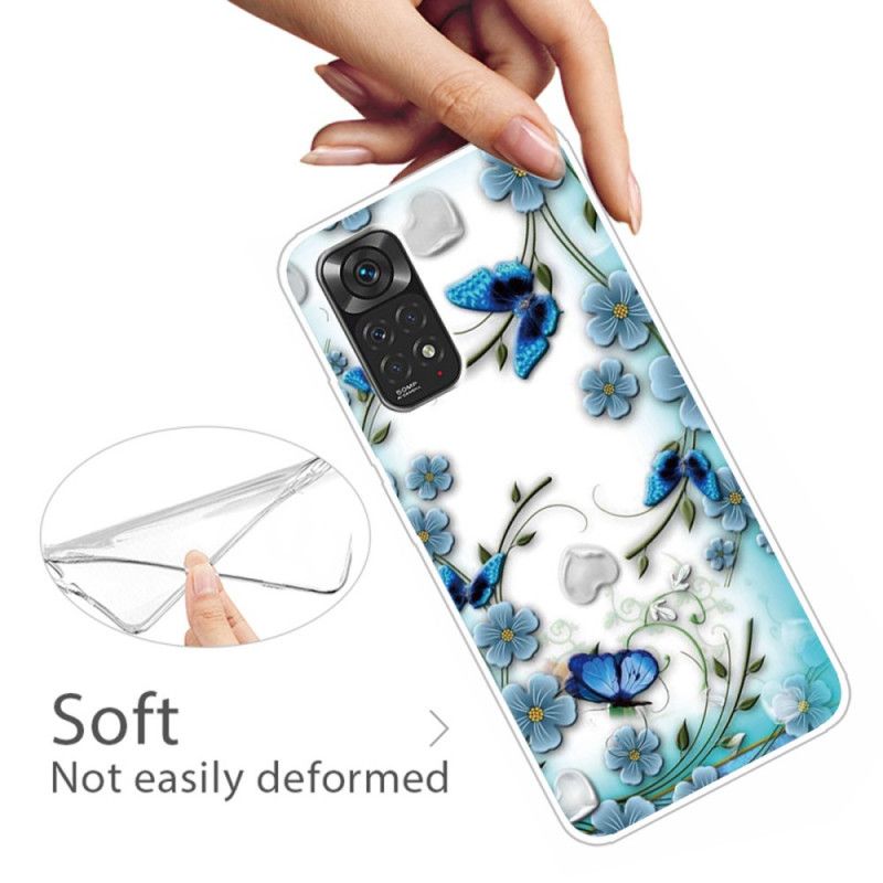 Deksel Til Xiaomi Redmi Note 11 / 11S Transparente Retro Sommerfugler Og Blomster