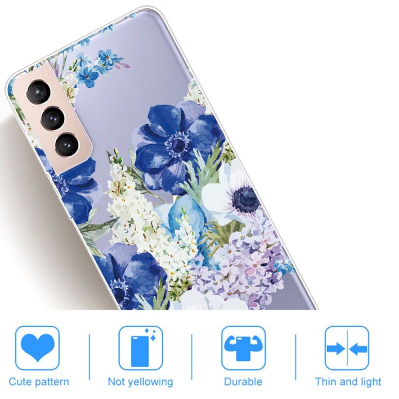 Deksel Til Samsung Galaxy S22 Plus 5G Akvarell Blå Blomster