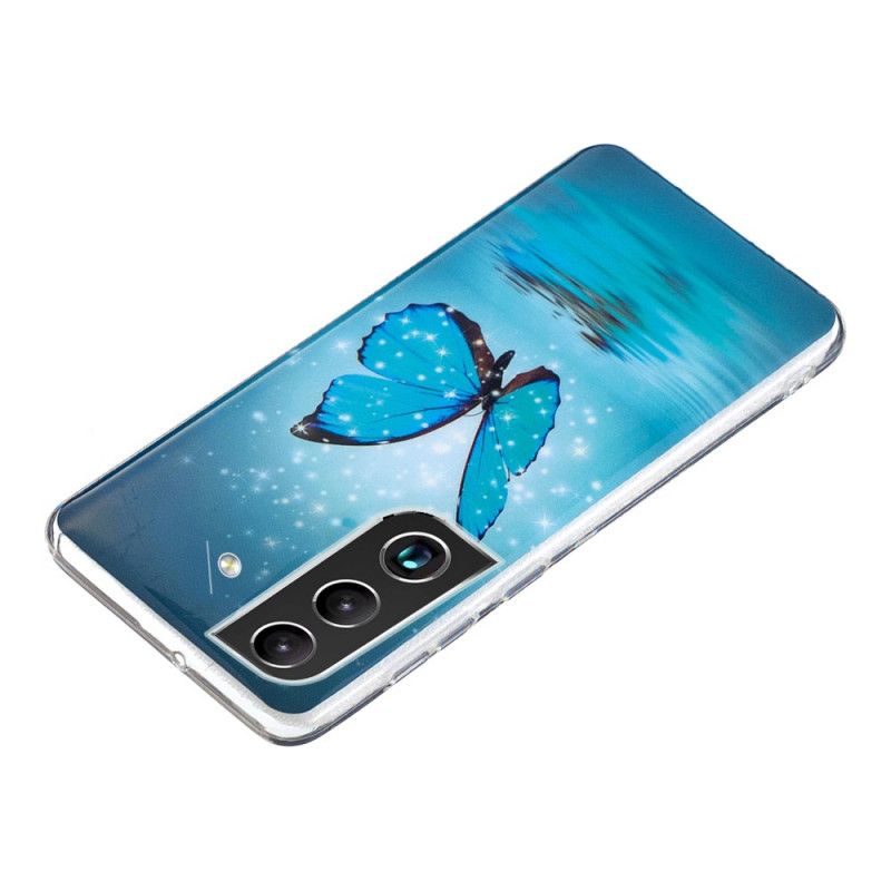 Deksel Til Samsung Galaxy S22 Plus 5G Fluorescerende Blå Sommerfugler