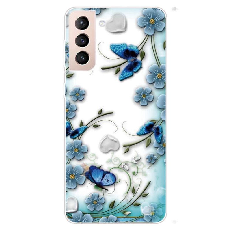 Deksel Til Samsung Galaxy S22 Plus 5G Retro Sommerfugler Og Blomster