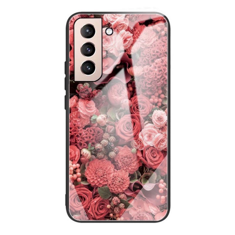 Deksel Til Samsung Galaxy S22 Plus 5G Rosa Blomster Av Herdet Glass