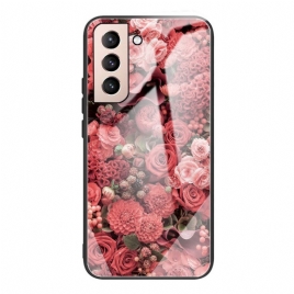 Deksel Til Samsung Galaxy S22 Plus 5G Rosa Blomster Av Herdet Glass