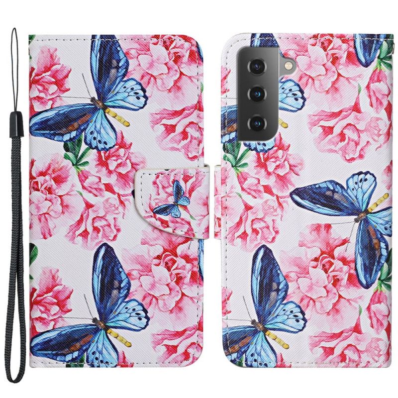 Folio Deksel Til Samsung Galaxy S22 Plus 5G Blomstersommerfuglstropp