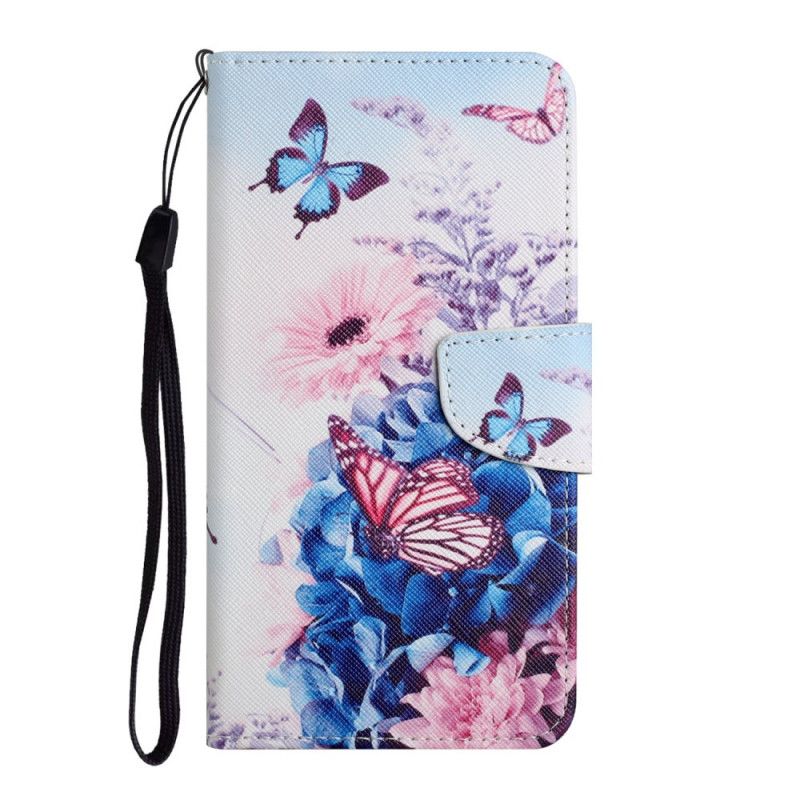 Folio Deksel Til Samsung Galaxy S22 Plus 5G Bukett Med Blomster Og Sommerfugler