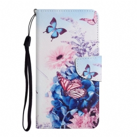 Folio Deksel Til Samsung Galaxy S22 Plus 5G Bukett Med Blomster Og Sommerfugler