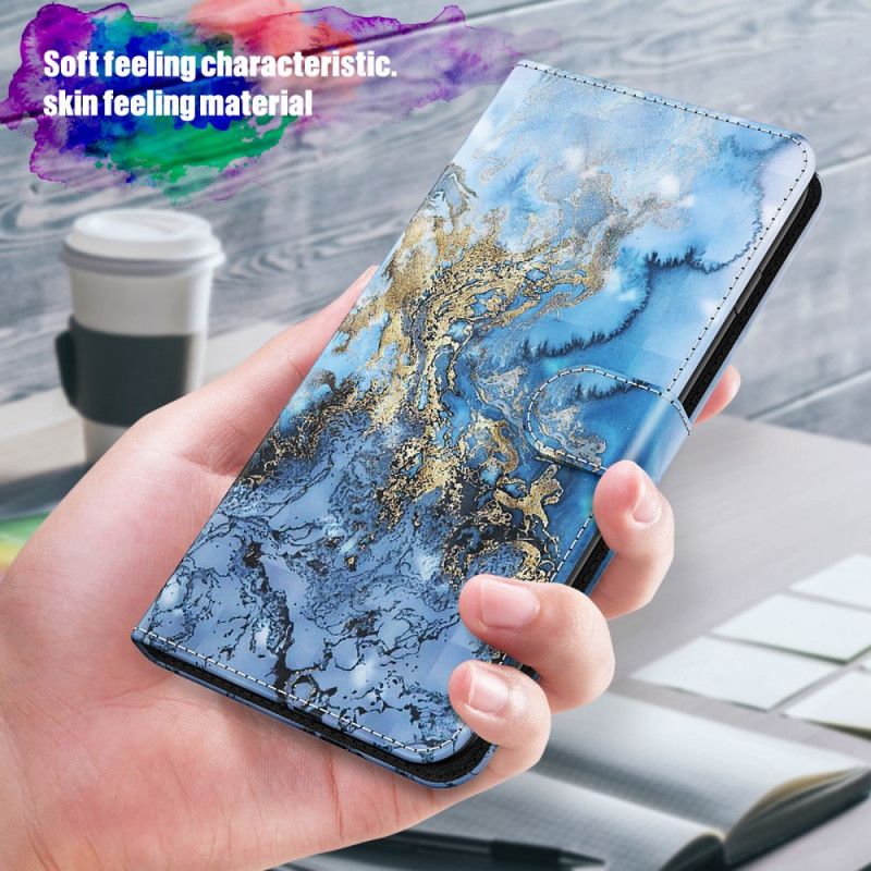 Folio Deksel Til Samsung Galaxy S22 Plus 5G Marmordesign Med Snor