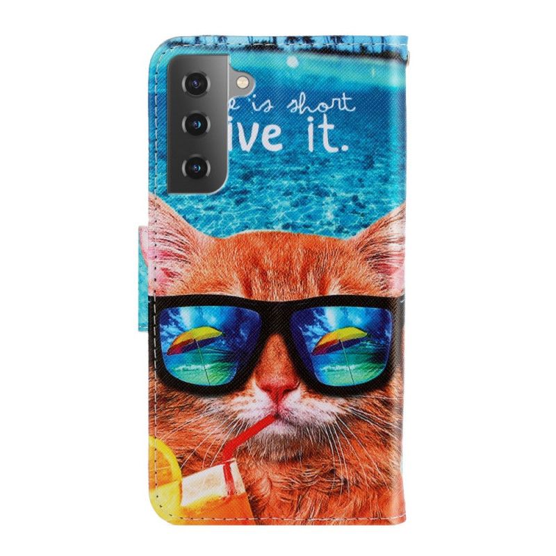 Folio Deksel Til Samsung Galaxy S22 Plus 5G Med Kjede Cat Live It Strappy