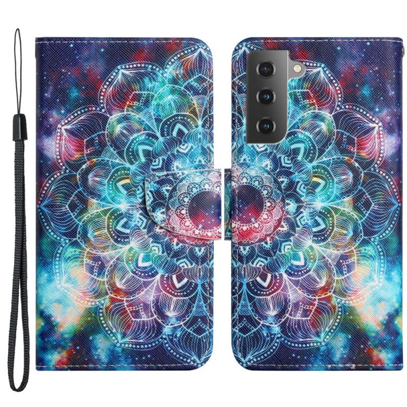 Folio Deksel Til Samsung Galaxy S22 Plus 5G Med Kjede Flashy Halv Mandala Med Stropp