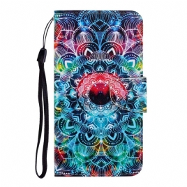 Folio Deksel Til Samsung Galaxy S22 Plus 5G Med Kjede Flashy Strappy Mandala