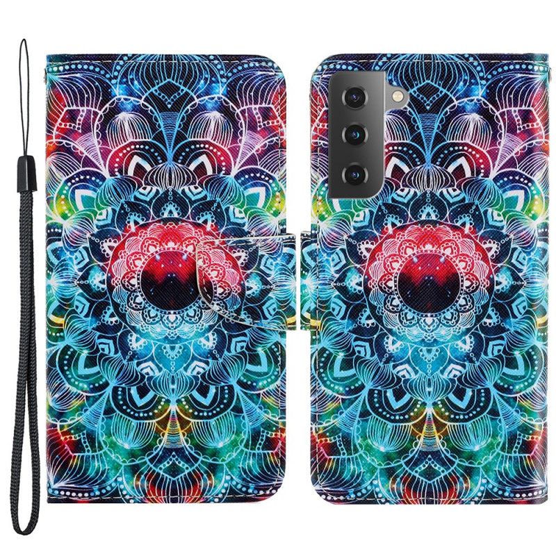 Folio Deksel Til Samsung Galaxy S22 Plus 5G Med Kjede Flashy Strappy Mandala