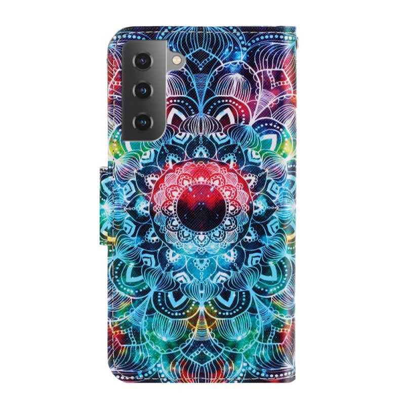 Folio Deksel Til Samsung Galaxy S22 Plus 5G Med Kjede Flashy Strappy Mandala