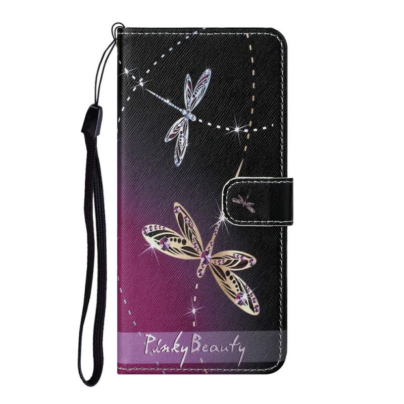 Folio Deksel Til Samsung Galaxy S22 Plus 5G Med Kjede Thong Dragonflies