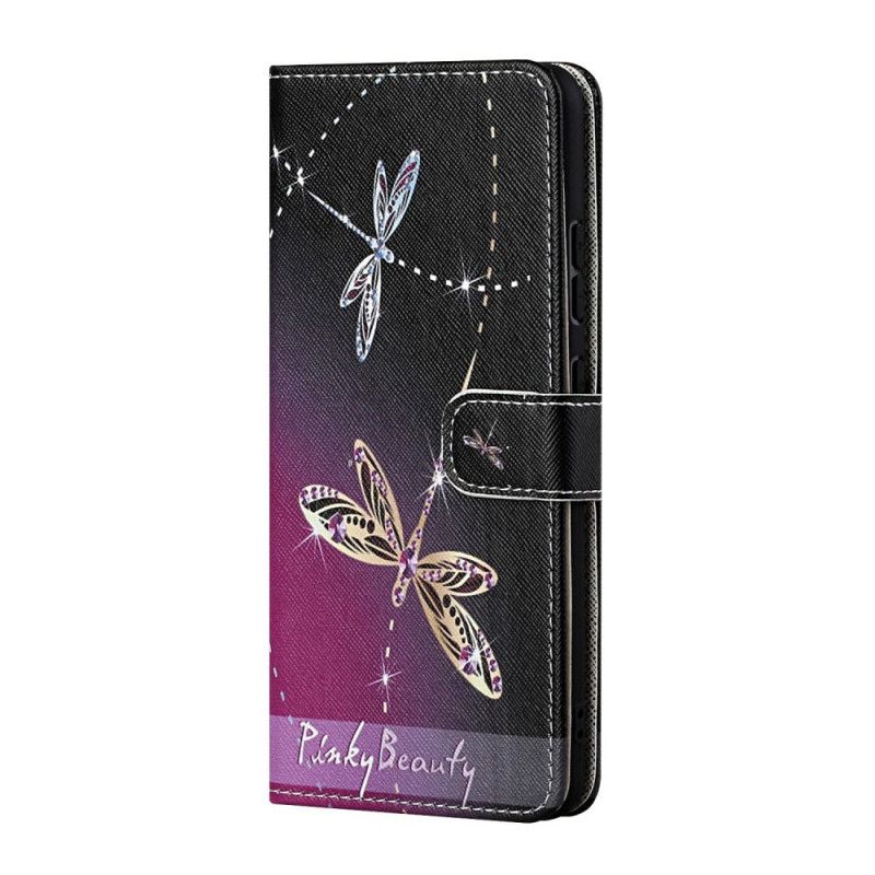 Folio Deksel Til Samsung Galaxy S22 Plus 5G Med Kjede Thong Dragonflies