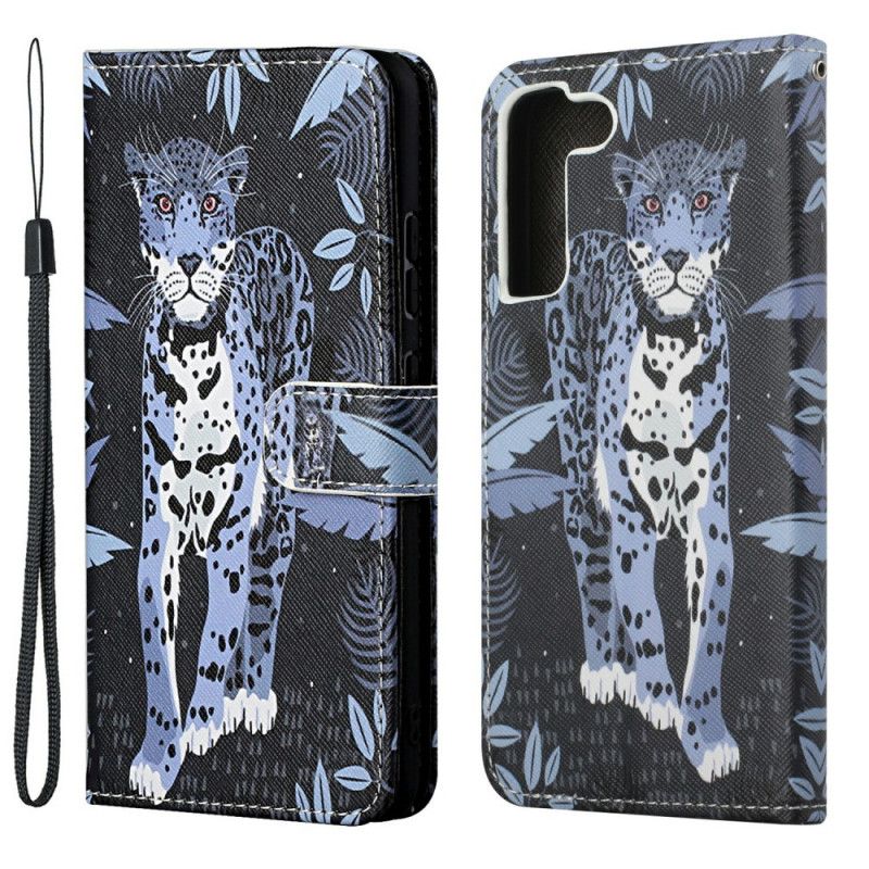 Folio Deksel Til Samsung Galaxy S22 Plus 5G Med Kjede Thong Leopard