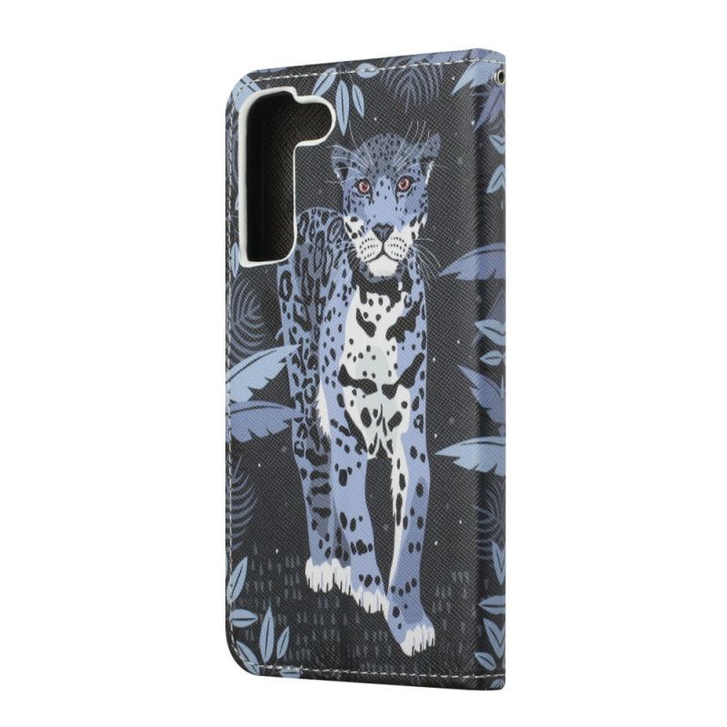 Folio Deksel Til Samsung Galaxy S22 Plus 5G Med Kjede Thong Leopard