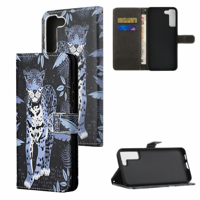 Folio Deksel Til Samsung Galaxy S22 Plus 5G Med Kjede Thong Leopard