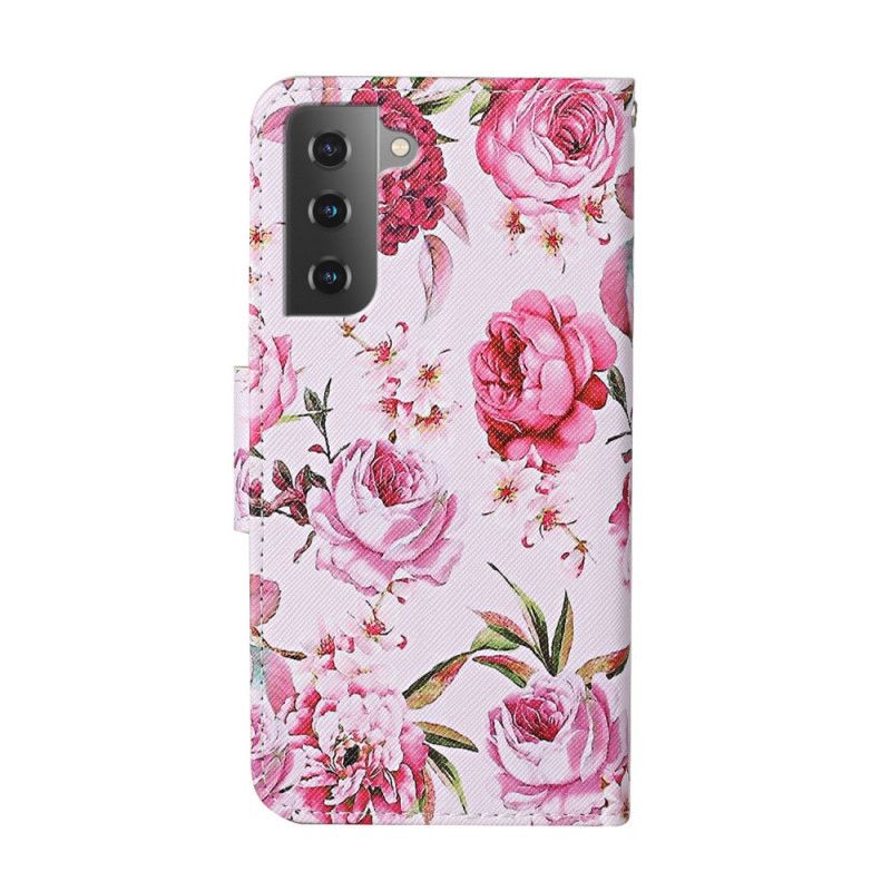 Folio Deksel Til Samsung Galaxy S22 Plus 5G Mestrerike Blomster Med Stropp