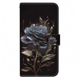 Folio Deksel Poco C61 Black Rose Med Stropp Beskyttelse Deksel