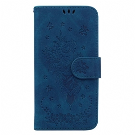 Folio Deksel Til Xiaomi Redmi Note 12 4G Med Kjede Strappy Roser Og Sommerfugler