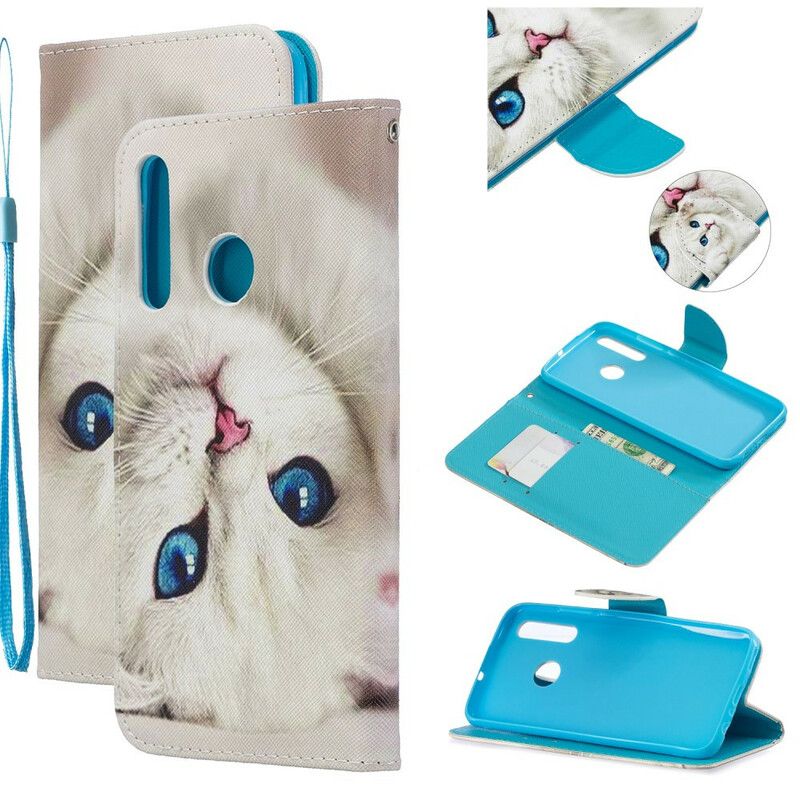 Folio Deksel Til Honor 20 Lite / 20e Med Kjede Thong Blue Eyed Cat