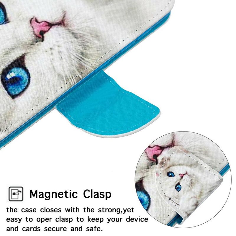 Folio Deksel Til Honor 20 Lite / 20e Med Kjede Thong Blue Eyed Cat