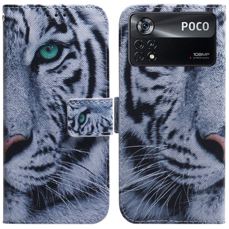 Folio Deksel Til Poco X4 Pro 5G Hvit Tiger